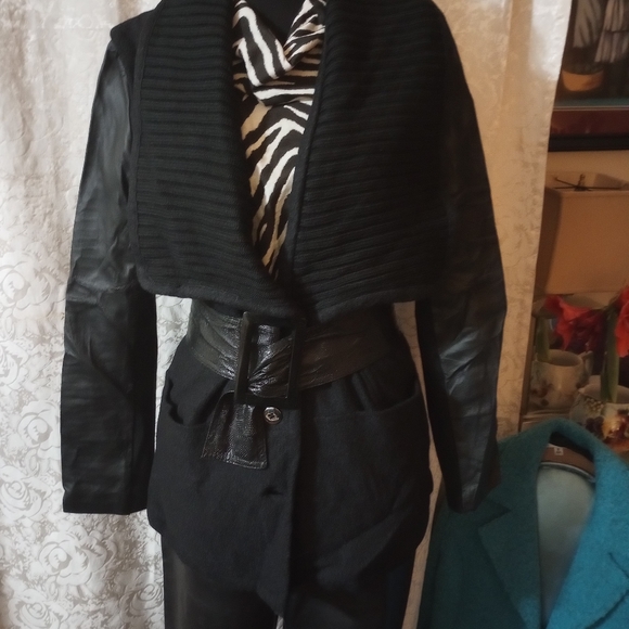 H by Halston Leather and Wool Sweater Jacket - Picture 6 of 11